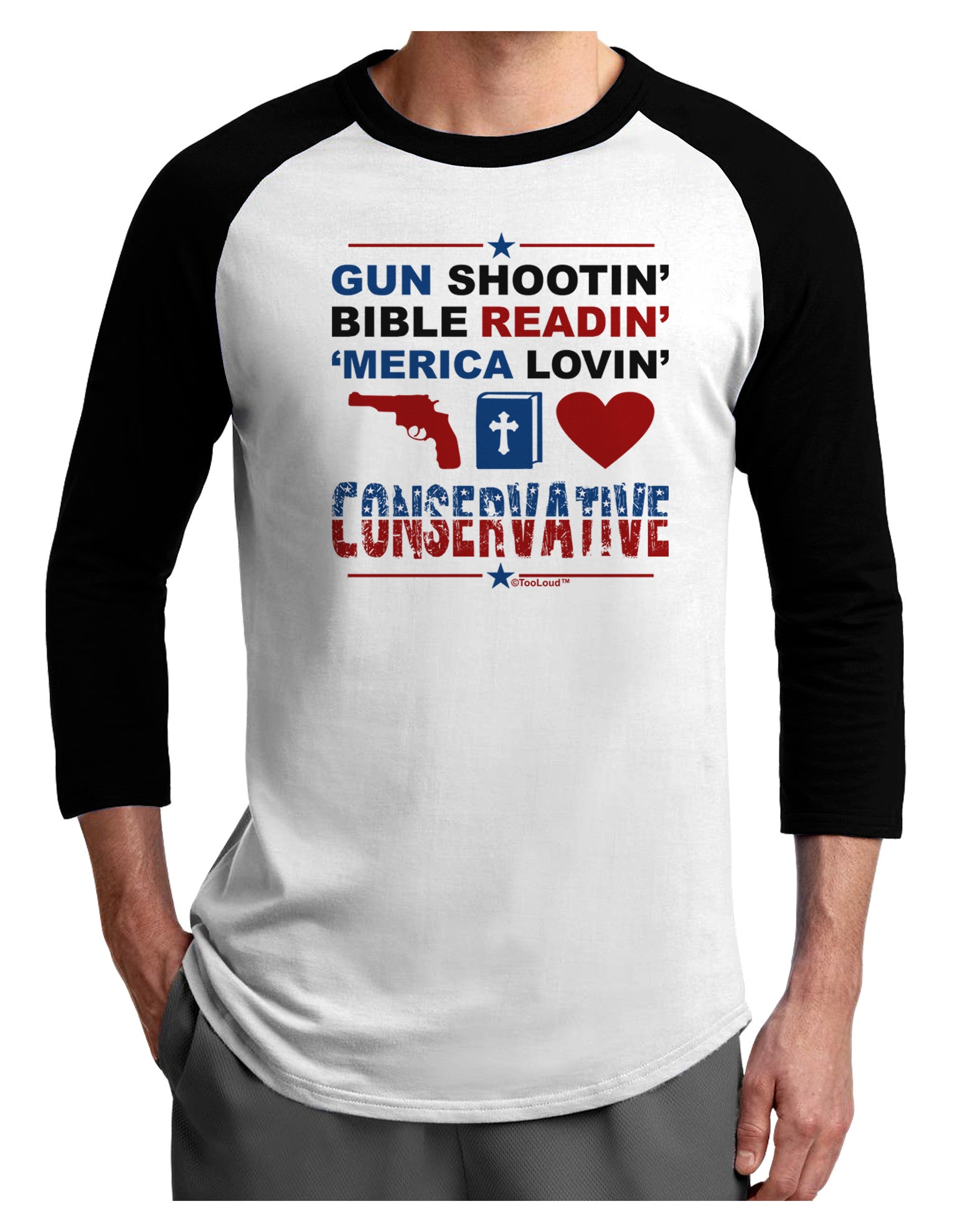 Gun Shootin' Conservative Adult Raglan Shirt-Raglan Shirt-TooLoud-White-Black-X-Small-Davson Sales