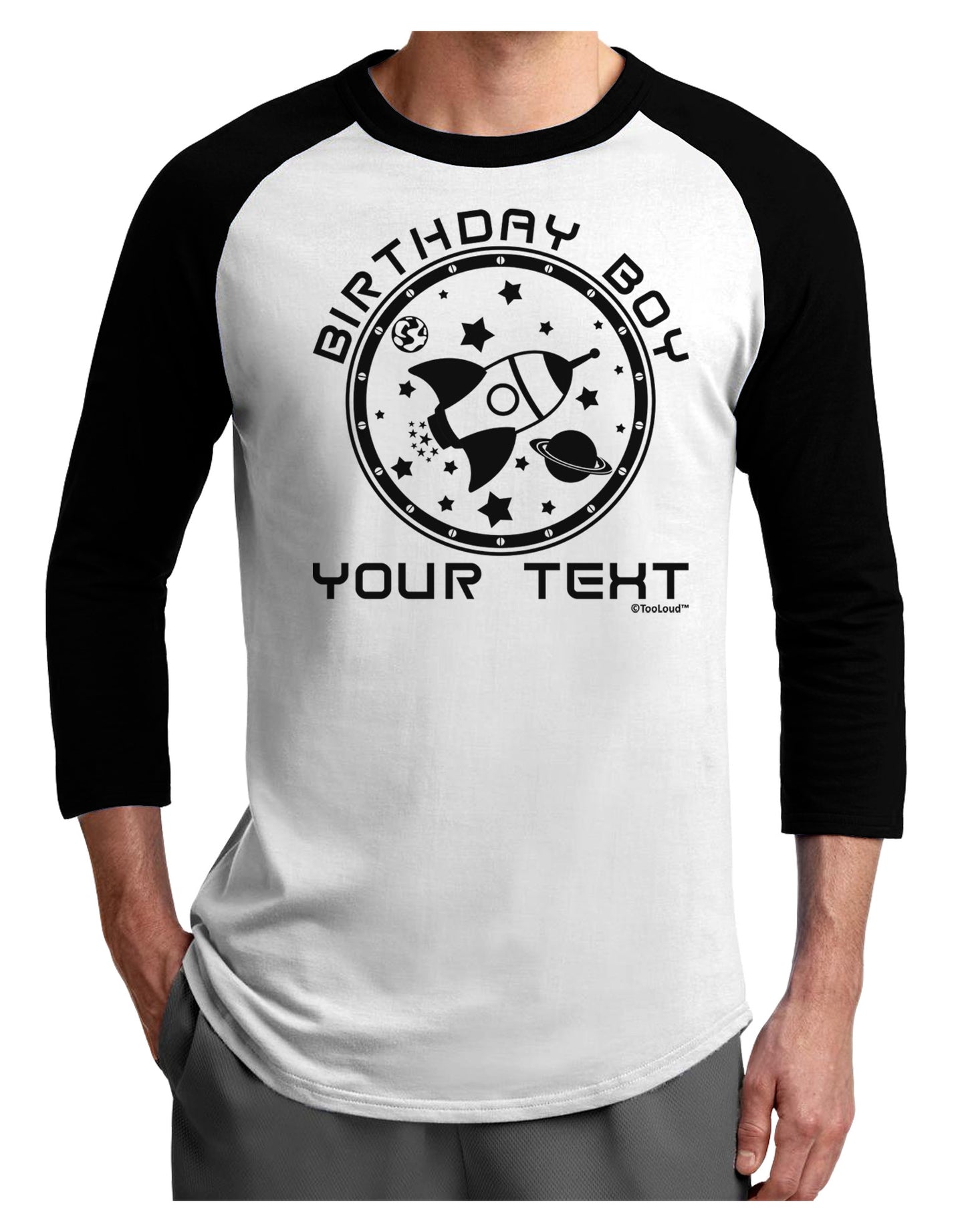 Personalized Birthday Boy Space with Customizable Name Adult Raglan Shirt-TooLoud-White-Black-X-Small-Davson Sales