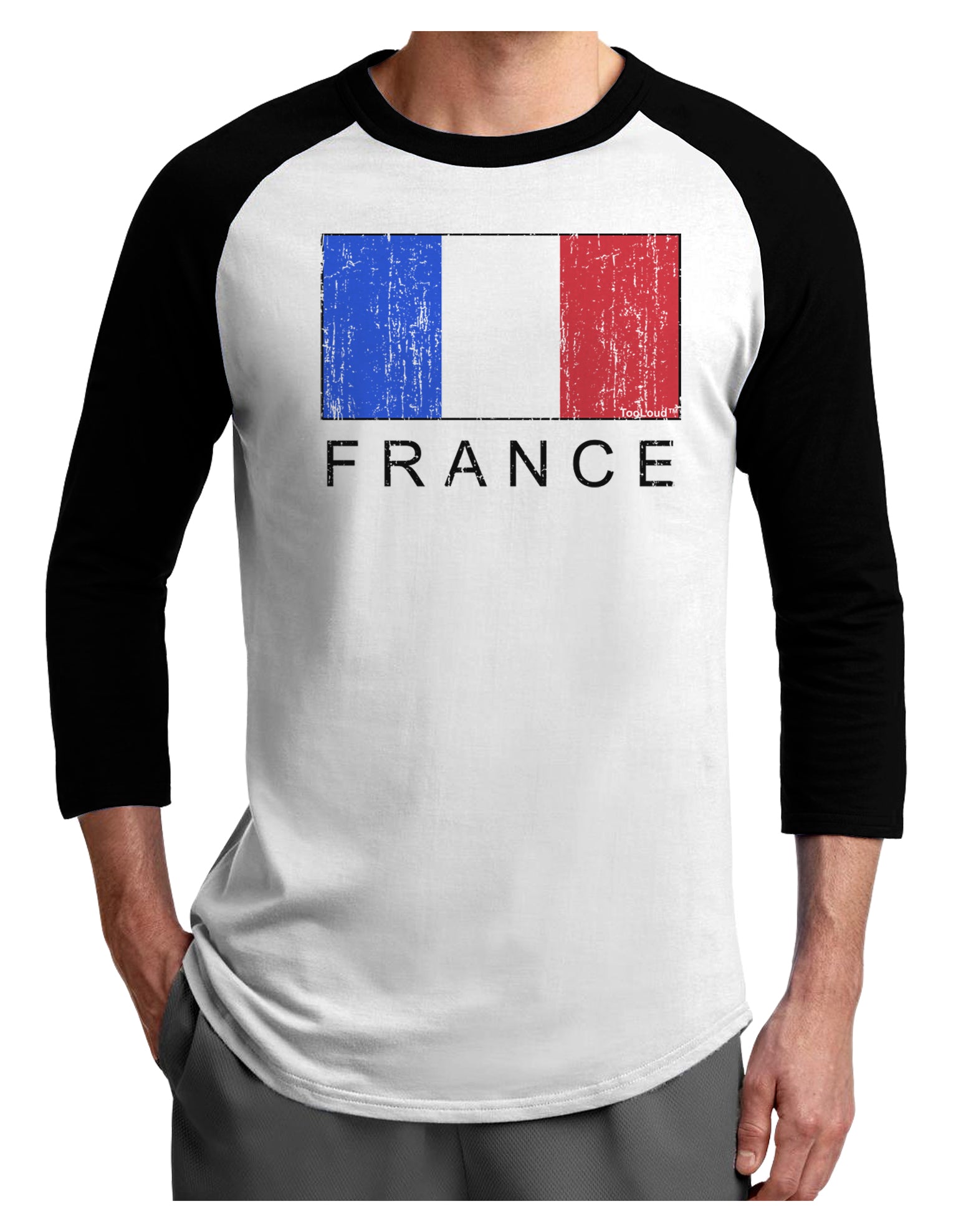 French Flag - France Text Distressed Adult Raglan Shirt by TooLoud-TooLoud-White-Black-X-Small-Davson Sales