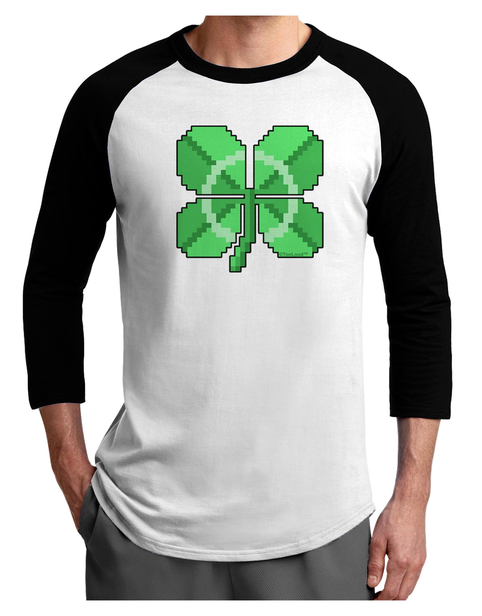 Pixel Four Leaf Clover Adult Raglan Shirt-TooLoud-White-Black-X-Small-Davson Sales