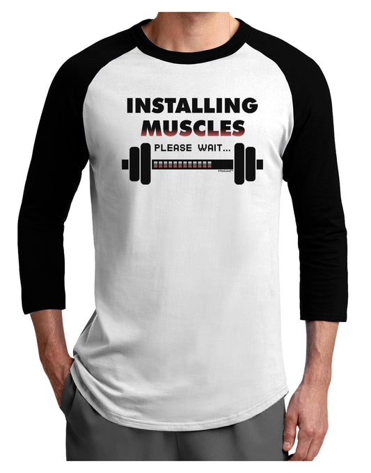 Installing Muscles Adult Raglan Shirt-TooLoud-White-Black-X-Small-Davson Sales