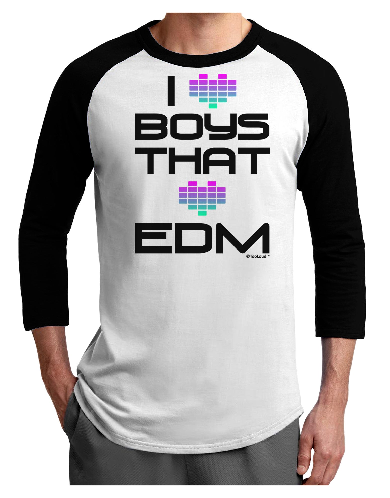 I Heart Boys That Heart EDM Adult Raglan Shirt-TooLoud-White-Black-X-Small-Davson Sales