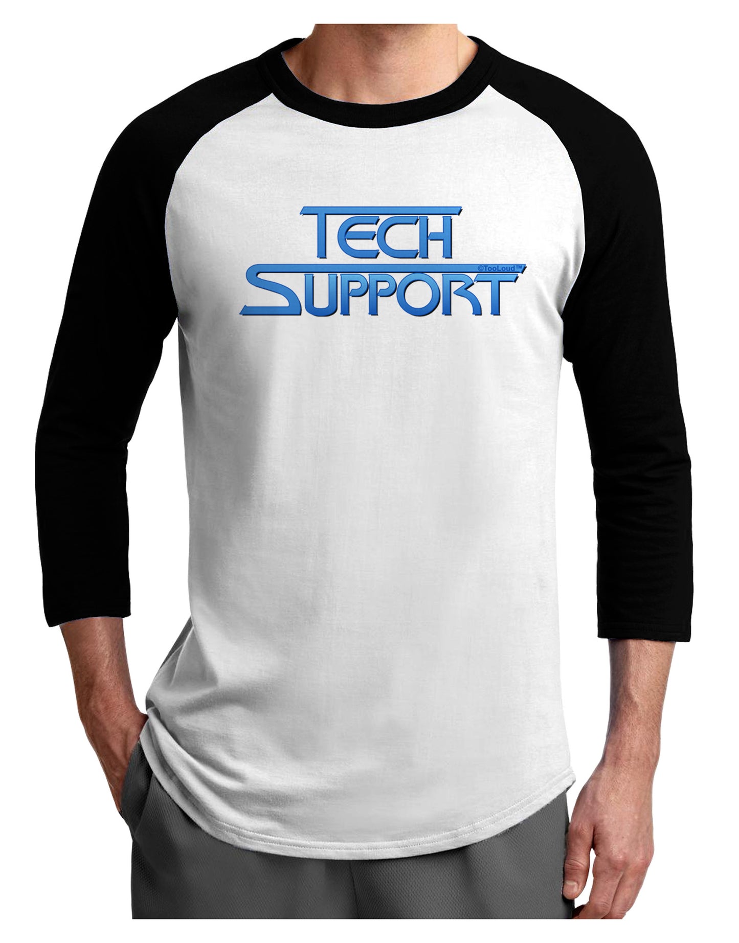 Tech Support Logo Adult Raglan Shirt-TooLoud-White-Black-X-Small-Davson Sales