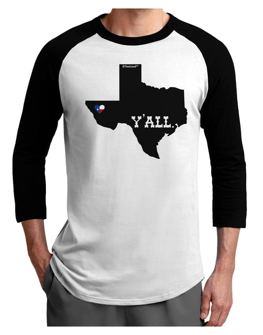 Texas State Y'all Design with Flag Heart Adult Raglan Shirt by TooLoud-Mens T-Shirt-TooLoud-White-Black-X-Small-Davson Sales