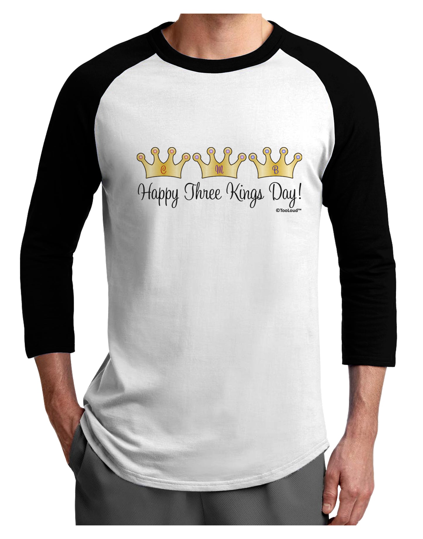 Happy Three Kings Day - 3 Crowns Adult Raglan Shirt by TooLoud-Raglan Shirt-TooLoud-White-Black-X-Small-Davson Sales