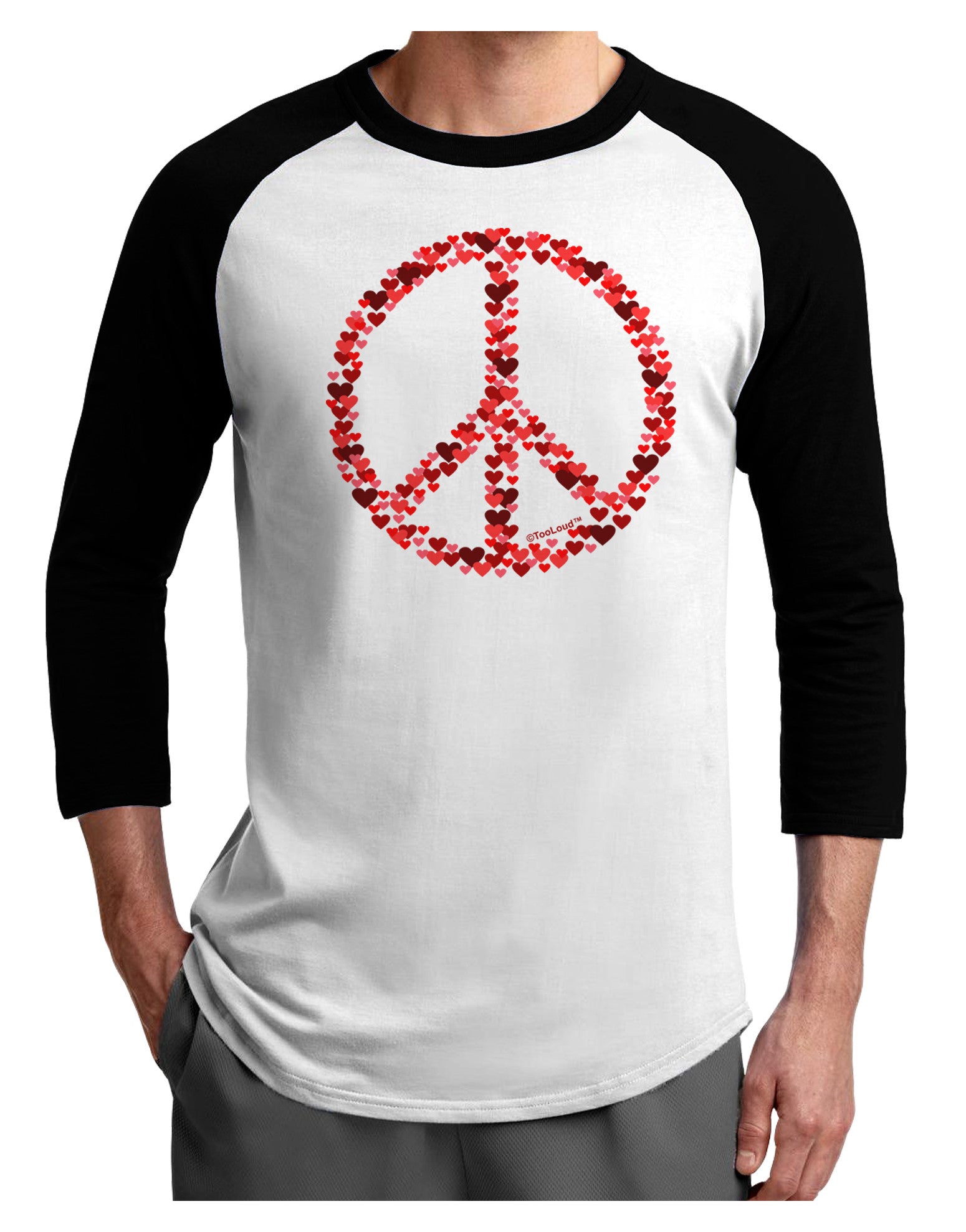 Peace Sign Hearts Red Adult Raglan Shirt-Raglan Shirt-TooLoud-White-Black-X-Small-Davson Sales
