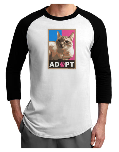 Adopt Cute Kitty Cat Adoption Adult Raglan Shirt-TooLoud-White-Black-X-Small-Davson Sales