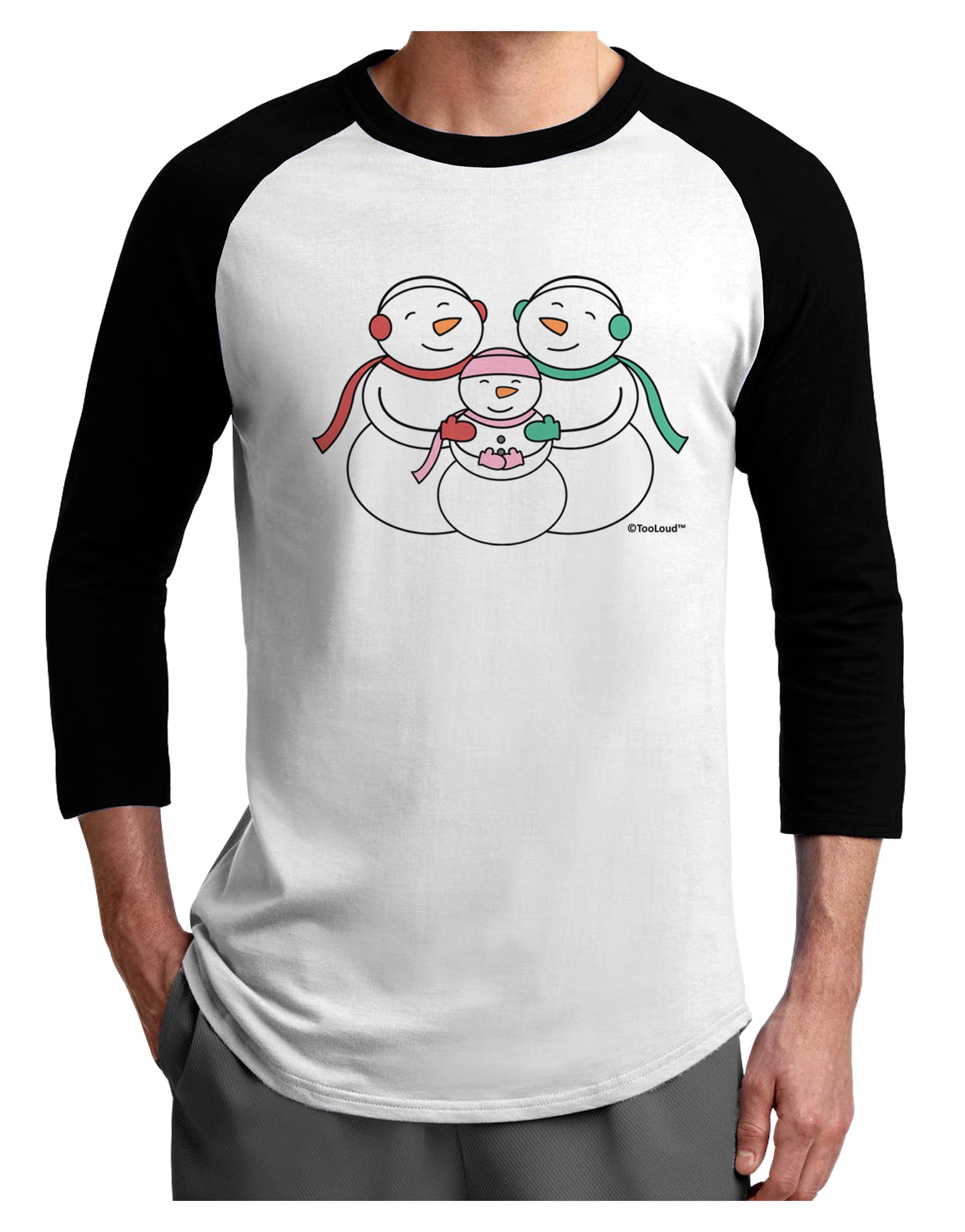 Cute Snowman Family with Girl Adult Raglan Shirt by TooLoud-TooLoud-White-Black-X-Small-Davson Sales