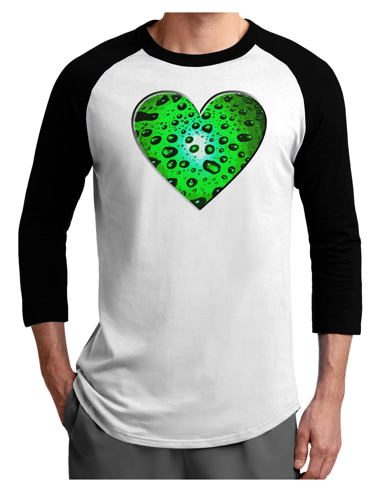 Water Droplet Heart Green Adult Raglan Shirt by TooLoud-TooLoud-White-Black-X-Small-Davson Sales