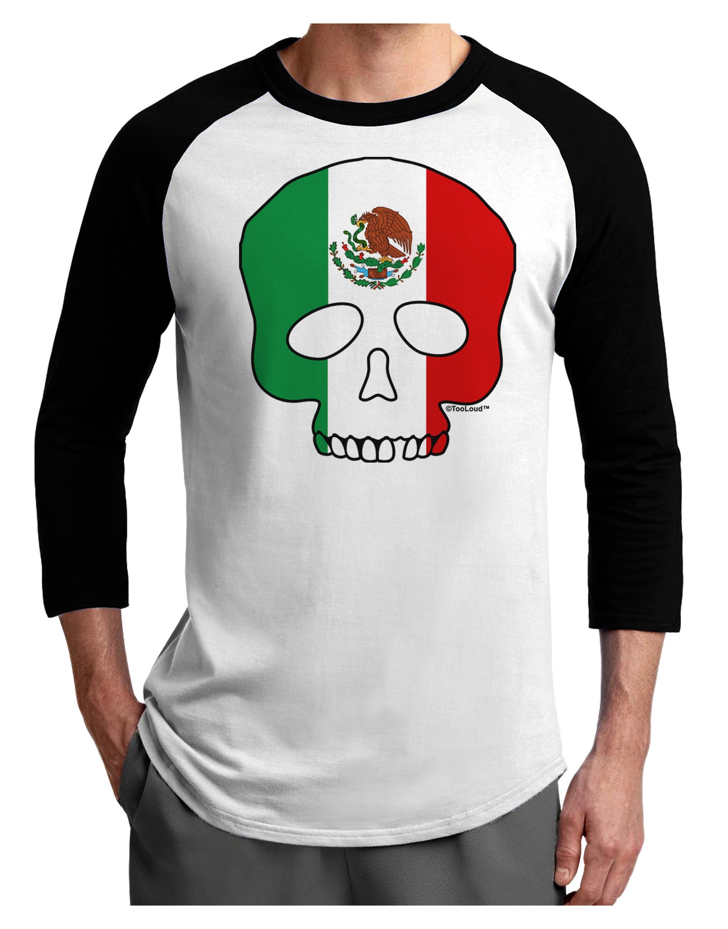 Skull Flag Mexico Adult Raglan Shirt-Raglan Shirt-TooLoud-White-Black-X-Small-Davson Sales