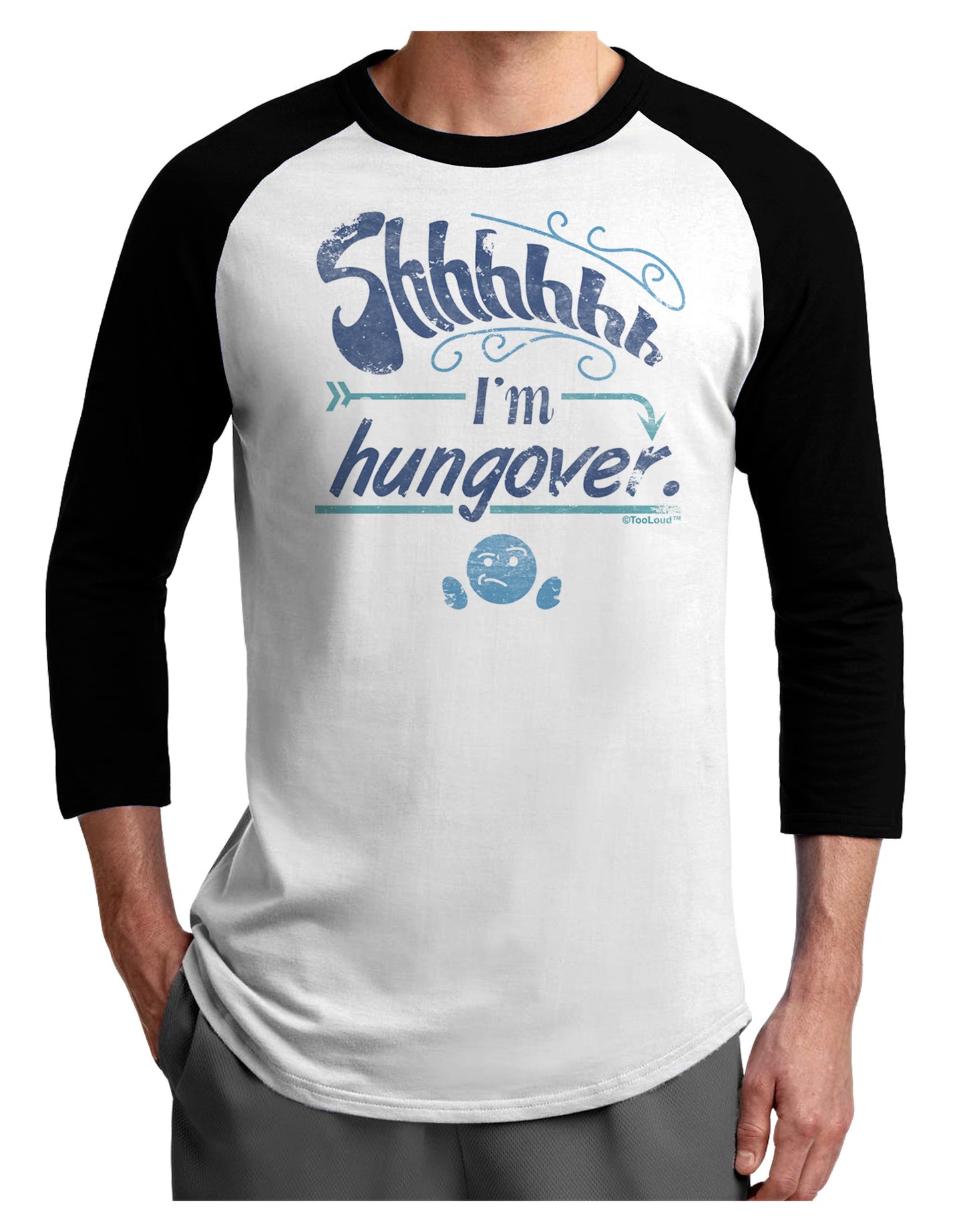 Shhh Im Hungover Funny Adult Raglan Shirt by-Raglan Shirt-TooLoud-White-Black-X-Small-Davson Sales