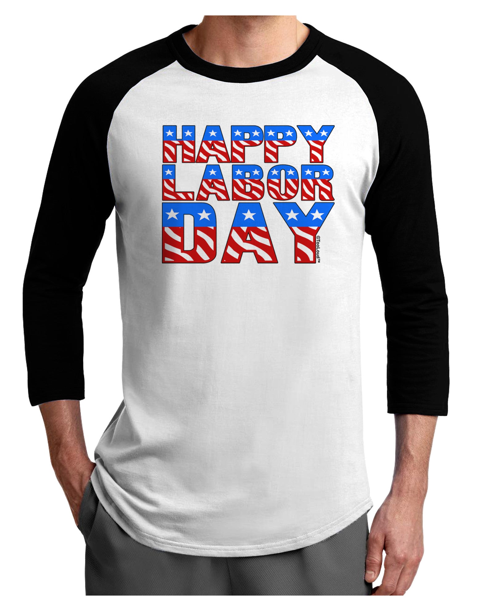 Happy Labor Day ColorText Adult Raglan Shirt-TooLoud-White-Black-X-Small-Davson Sales