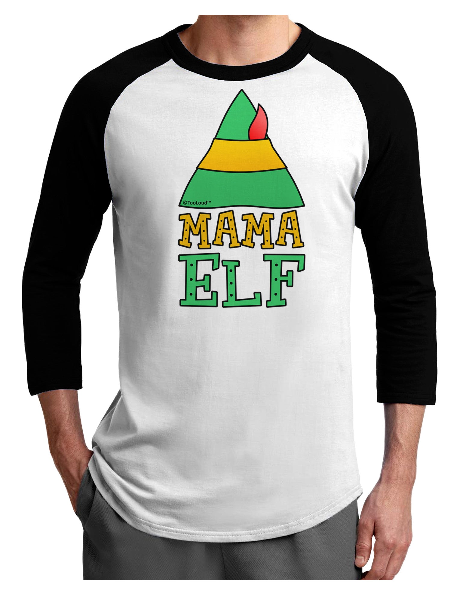 Matching Christmas Design - Elf Family - Mama Elf Adult Raglan Shirt-Raglan Shirt-TooLoud-White-Black-X-Small-Davson Sales