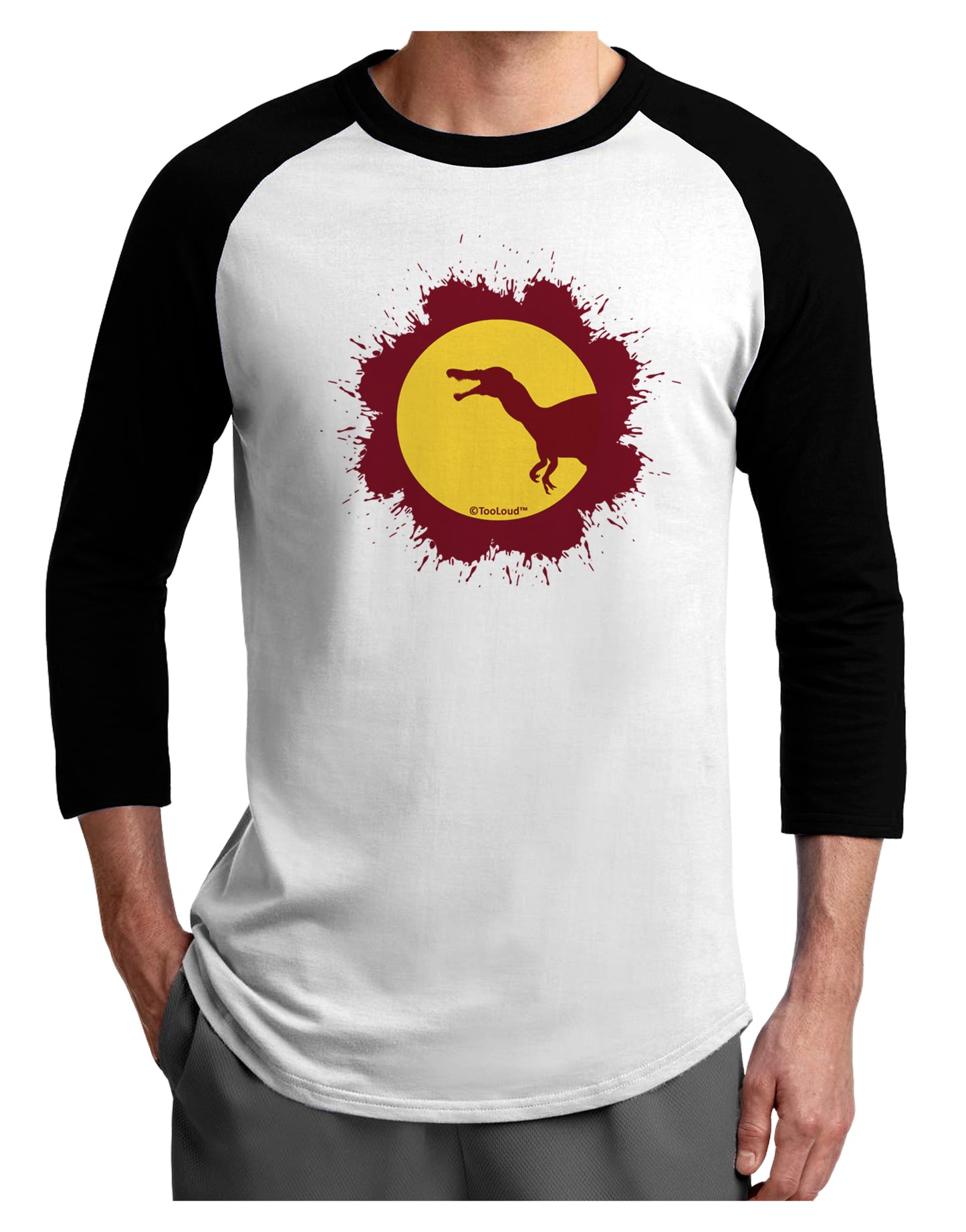 Dinosaur Silhouette Splatter Design Adult Raglan Shirt by TooLoud-TooLoud-White-Black-X-Small-Davson Sales