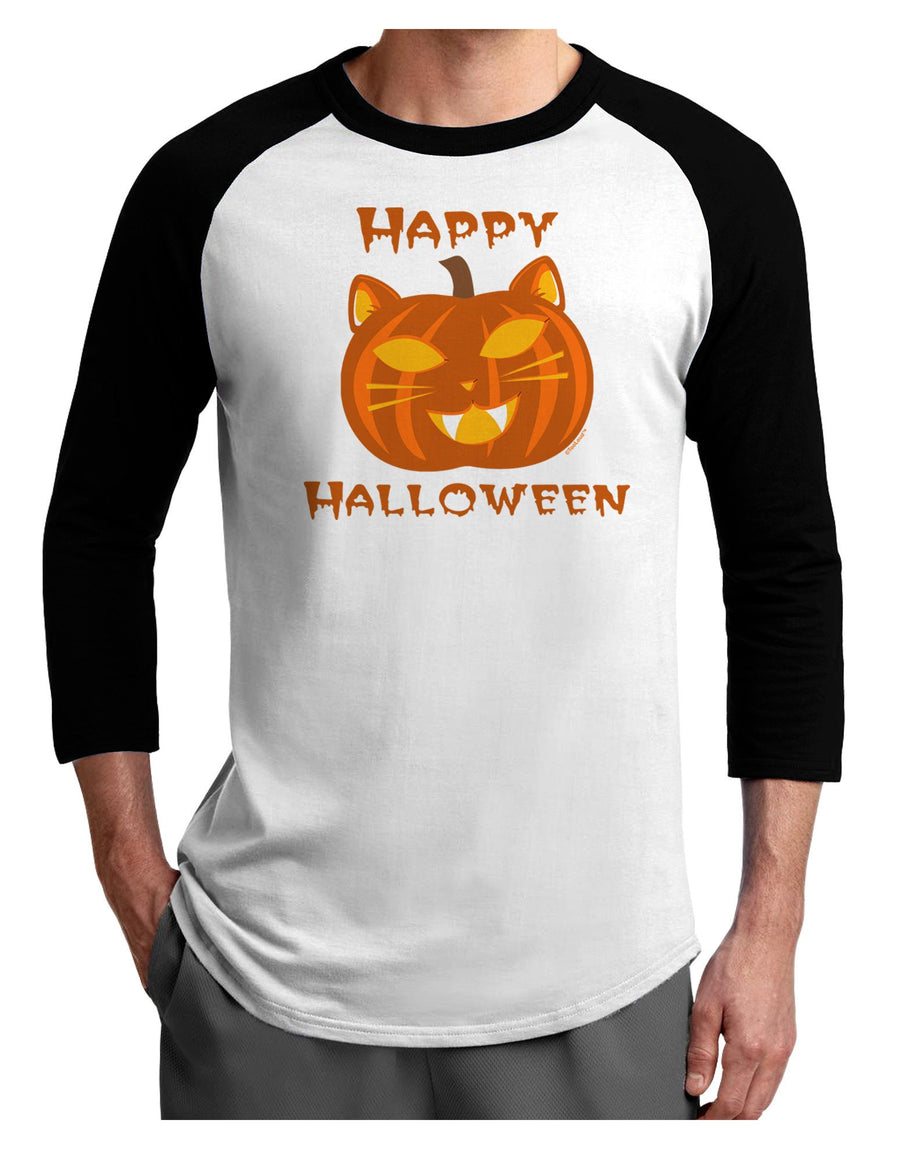 Cat-O-Lantern With Text Adult Raglan Shirt-TooLoud-White-Black-XXX-Large-Davson Sales