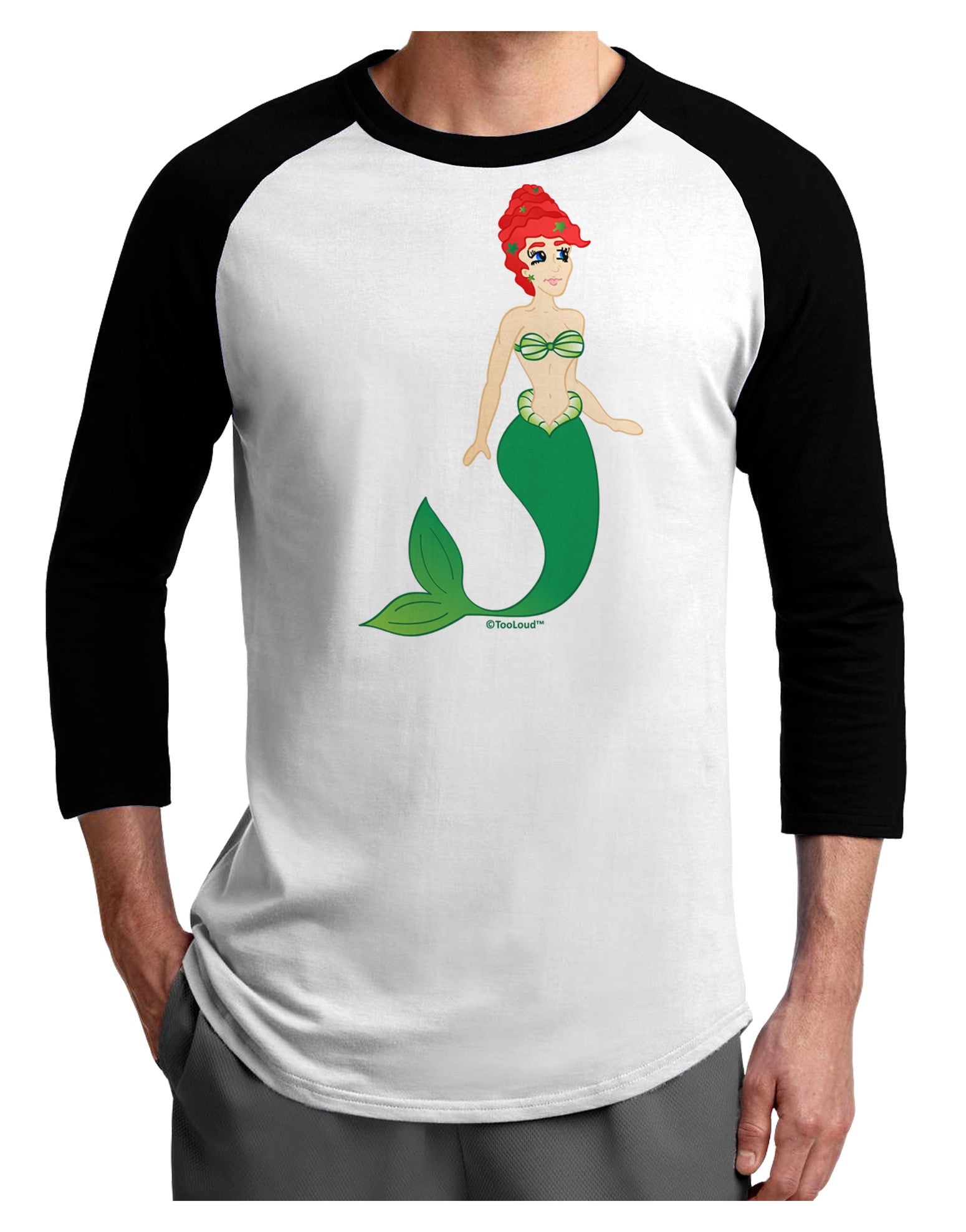 Mermaid Design - Green Adult Raglan Shirt-TooLoud-White-Black-X-Small-Davson Sales