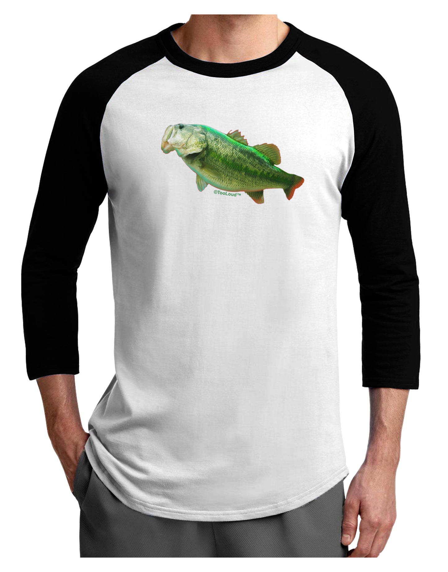 Big Bass Fish Adult Raglan Shirt-Raglan Shirt-TooLoud-White-Black-X-Small-Davson Sales