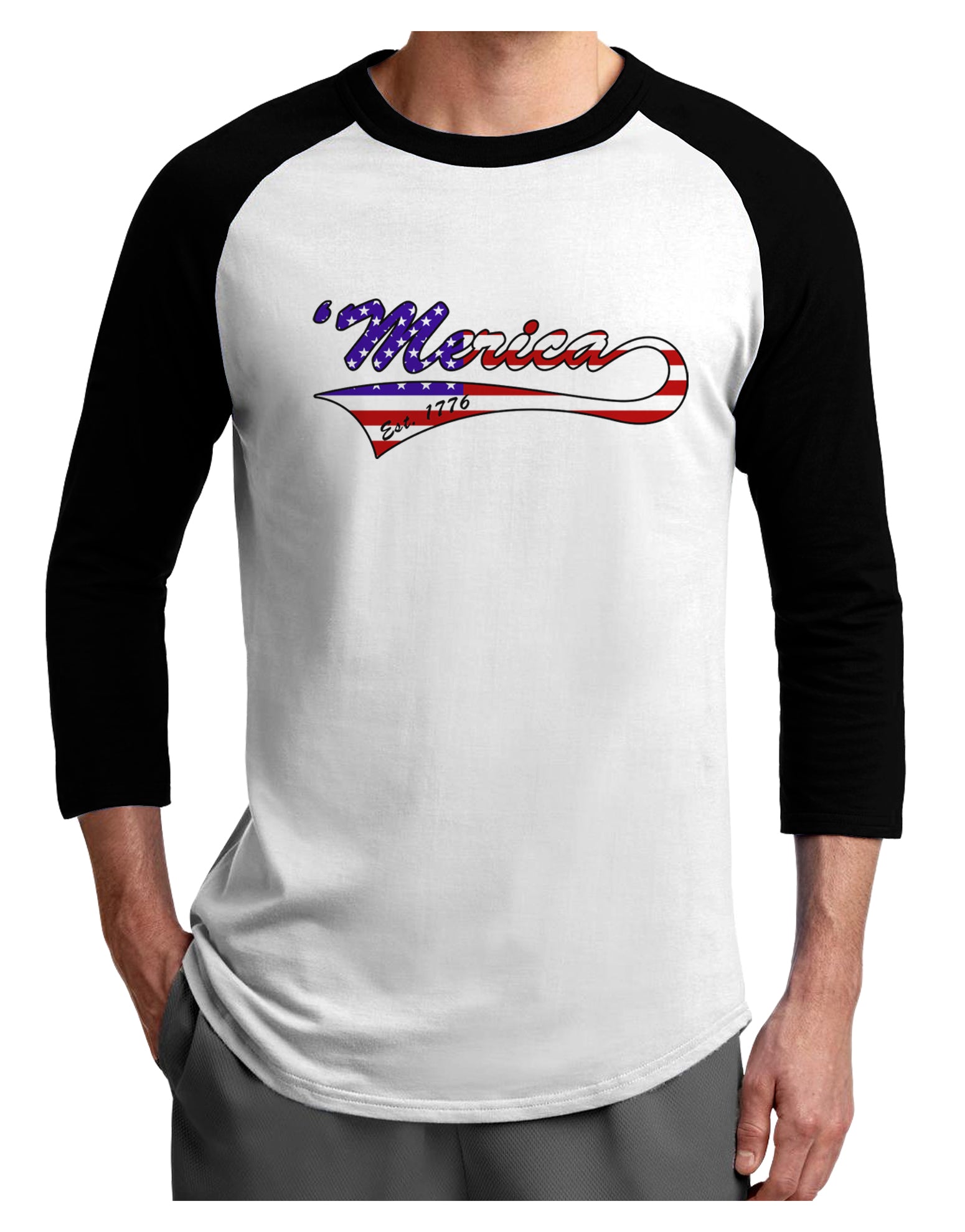 Merica Established 1776 - American Flag Style Adult Raglan Shirt by TooLoud-TooLoud-White-Black-X-Small-Davson Sales