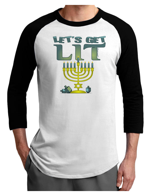 Let's Get Lit Menorah Adult Raglan Shirt-Raglan Shirt-TooLoud-White-Black-X-Small-Davson Sales