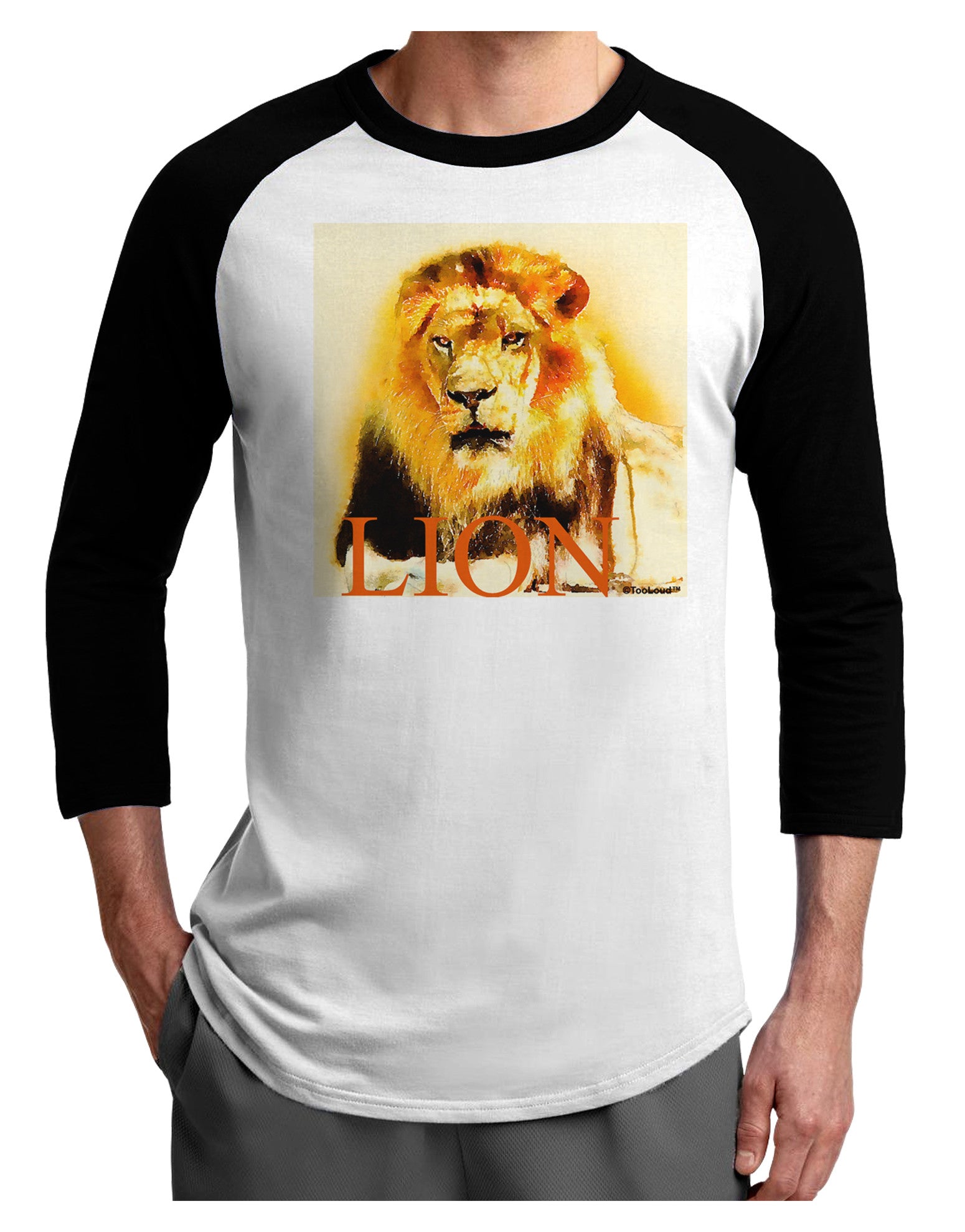 Lion Watercolor 4 Text Adult Raglan Shirt-TooLoud-White-Black-X-Small-Davson Sales