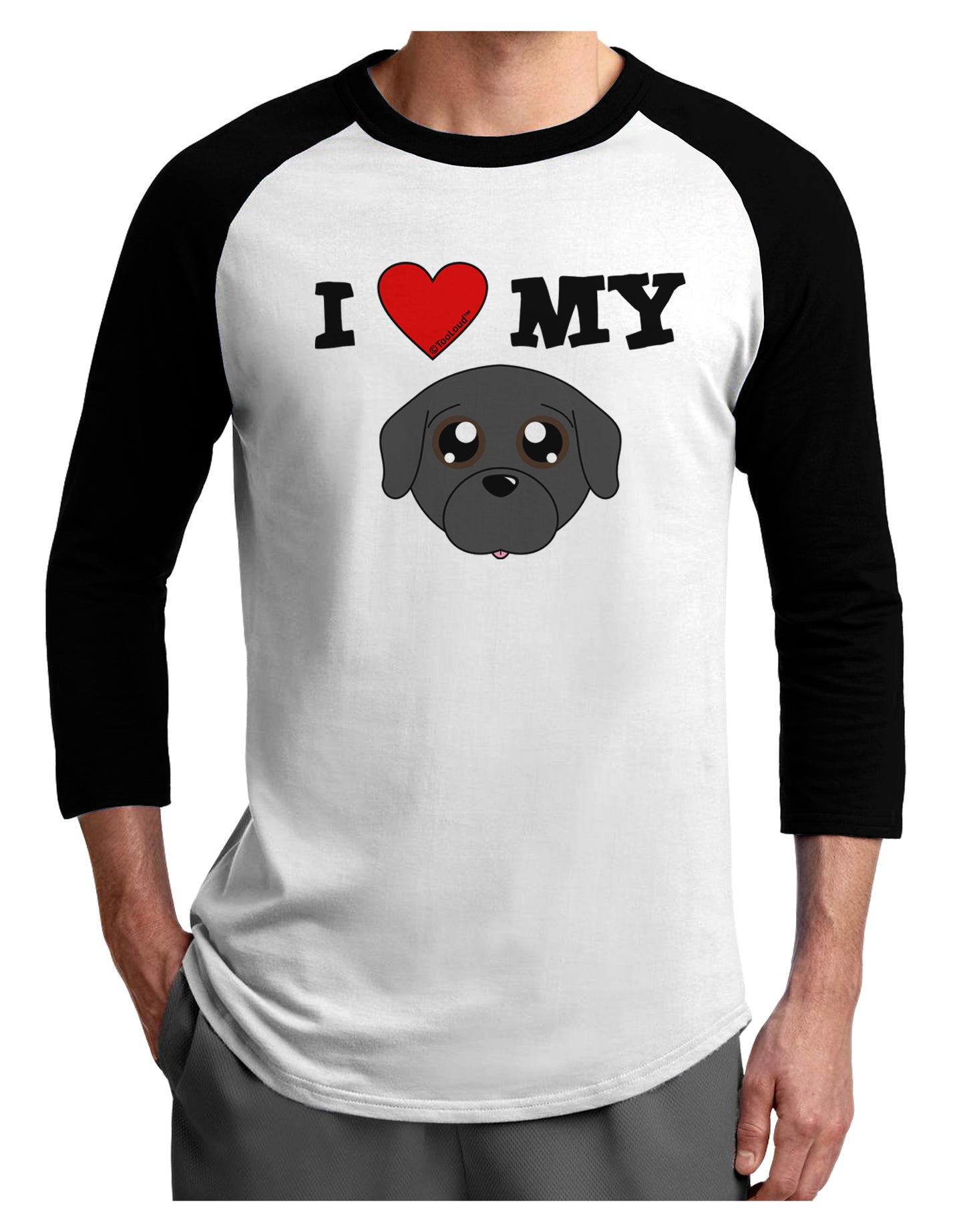I Heart My - Cute Pug Dog - Black Adult Raglan Shirt by TooLoud-TooLoud-White-Black-X-Small-Davson Sales