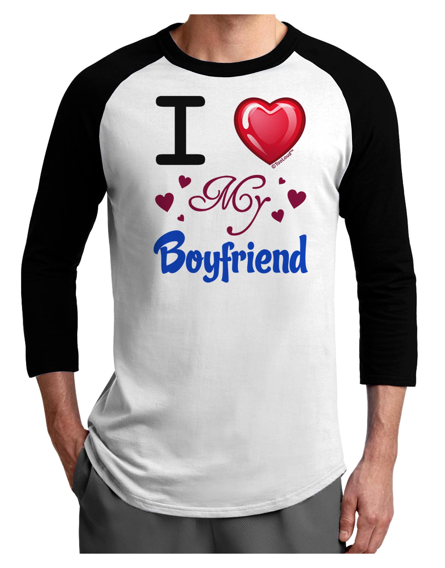 I Love Heart My Boyfriend Adult Raglan Shirt-Raglan Shirt-TooLoud-White-Black-X-Small-Davson Sales
