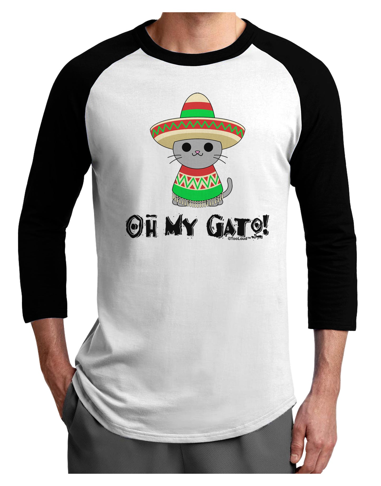 Oh My Gato - Cinco De Mayo Adult Raglan Shirt-TooLoud-White-Black-X-Small-Davson Sales