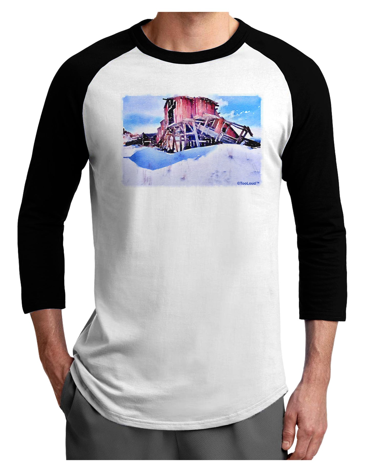 TooLoud Victor Mines Colorado Watercolor Adult Raglan Shirt-TooLoud-White-Black-X-Small-Davson Sales
