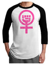 Pink Distressed Feminism Symbol Adult Raglan Shirt-TooLoud-White-Black-X-Small-Davson Sales