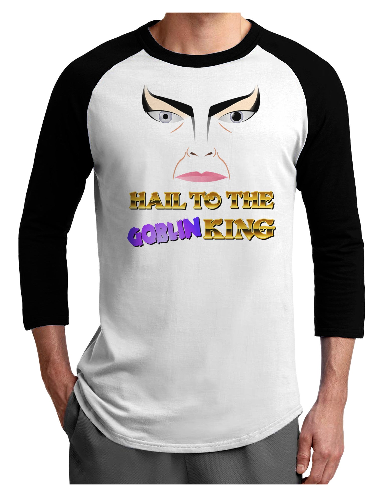 Hail to the Goblin King Adult Raglan Shirt-TooLoud-White-Black-X-Small-Davson Sales