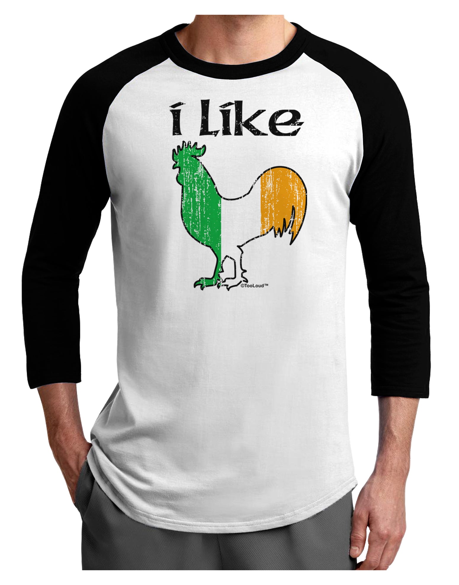 I Like Irish Rooster Silhouette Adult Raglan Shirt by TooLoud-TooLoud-White-Black-X-Small-Davson Sales