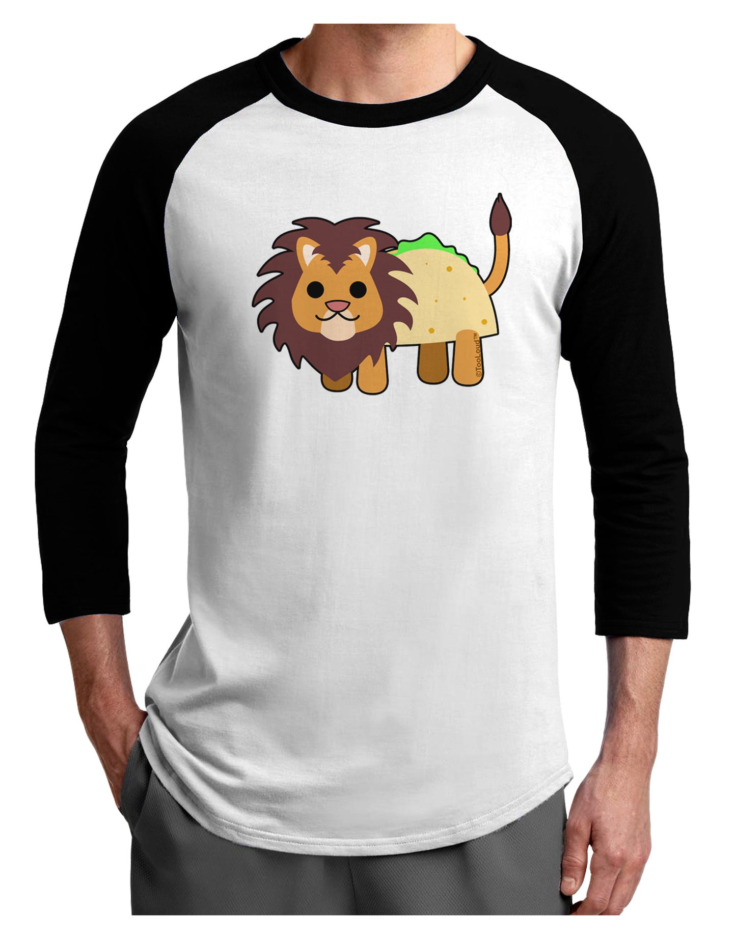 Cute Taco Lion Adult Raglan Shirt-TooLoud-White-Black-X-Small-Davson Sales
