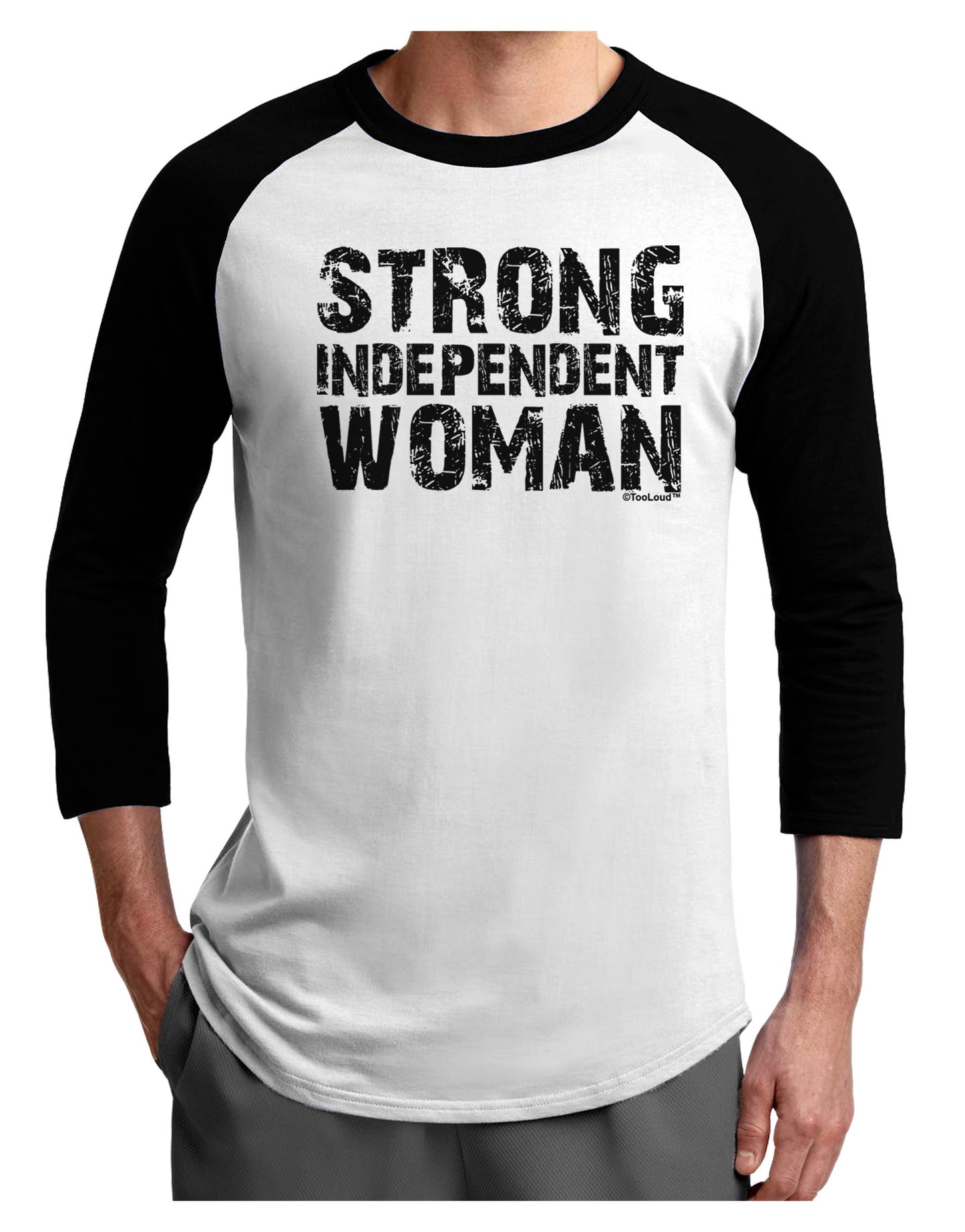 Strong Independent Woman Adult Raglan Shirt-TooLoud-White-Black-X-Small-Davson Sales
