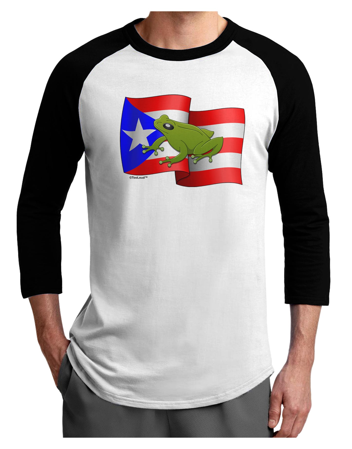 Puerto Rico Coqui Adult Raglan Shirt-Raglan Shirt-TooLoud-White-Black-X-Small-Davson Sales