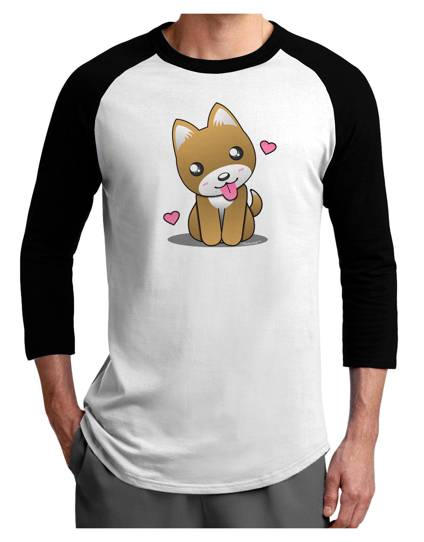 Kawaii Puppy Adult Raglan Shirt-TooLoud-White-Black-X-Small-Davson Sales
