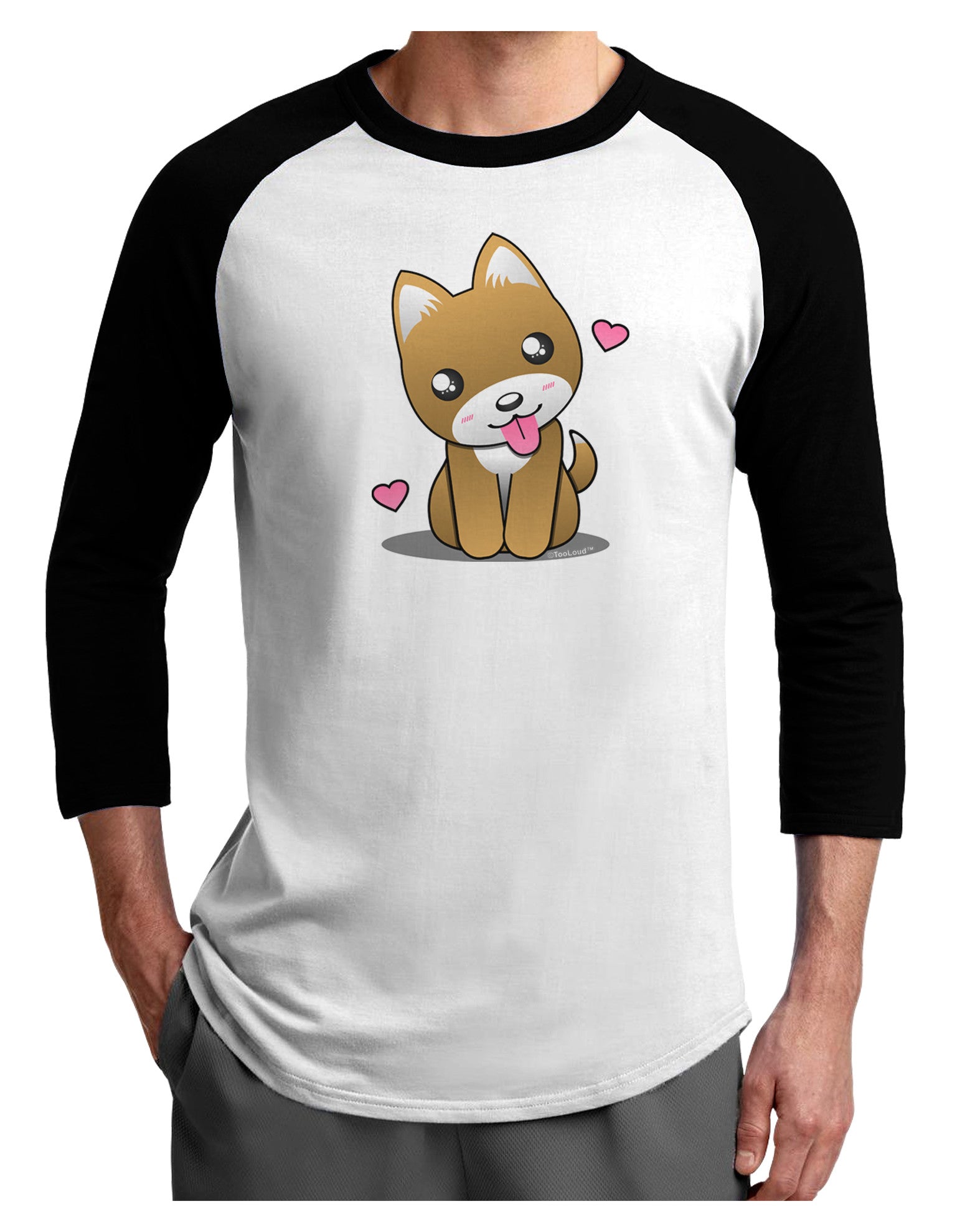 Kawaii Puppy Adult Raglan Shirt-TooLoud-White-Black-X-Small-Davson Sales