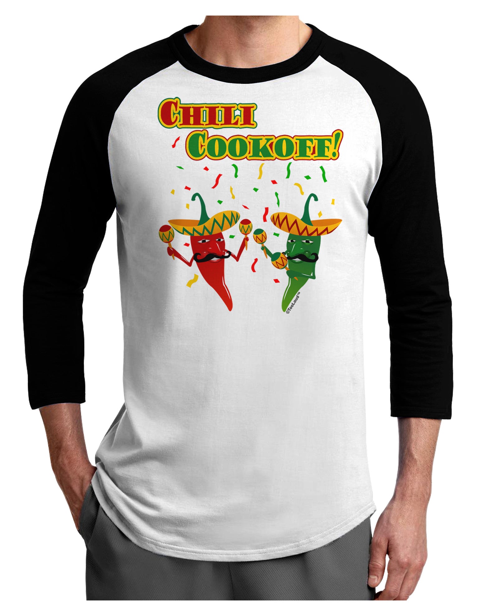 Chili Cookoff! Chile Peppers Adult Raglan Shirt-TooLoud-White-Black-X-Small-Davson Sales