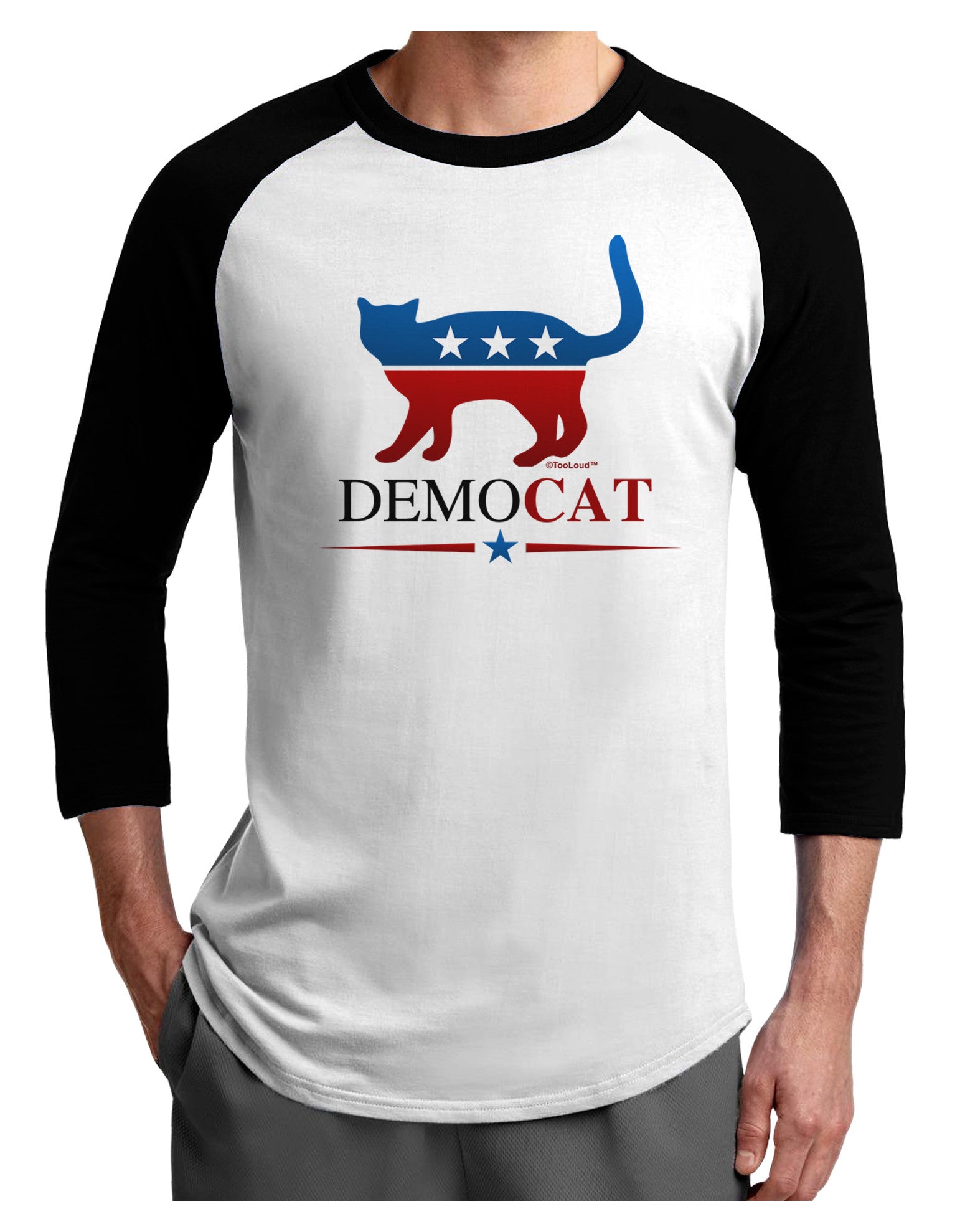 DemoCAT Adult Raglan Shirt-Raglan Shirt-TooLoud-White-Black-X-Small-Davson Sales