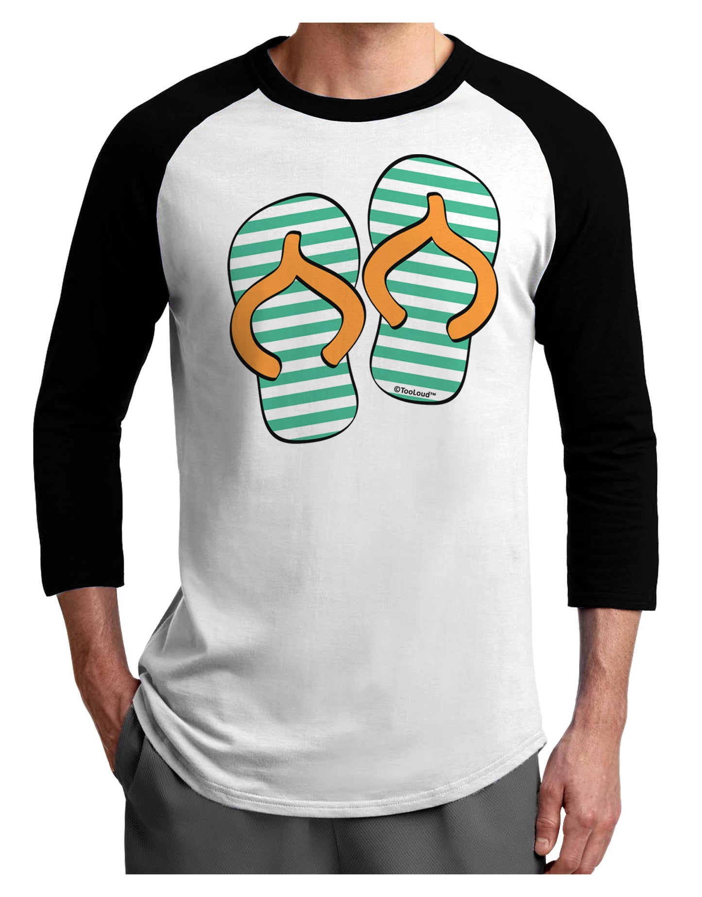 Striped Flip Flops - Teal and Orange Adult Raglan Shirt-TooLoud-White-Black-X-Small-Davson Sales