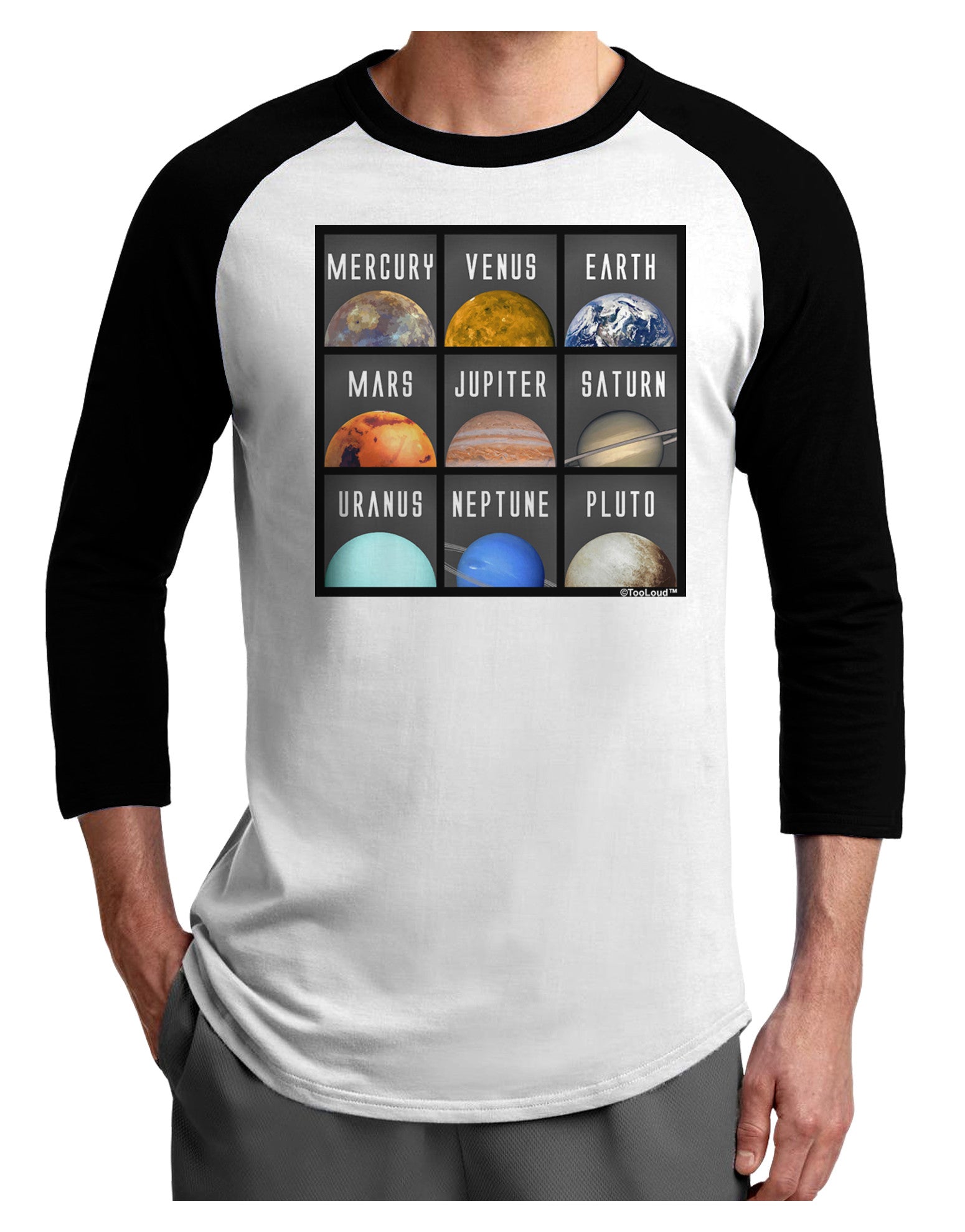 Solar System Squares Adult Raglan Shirt-Raglan Shirt-TooLoud-White-Black-X-Small-Davson Sales