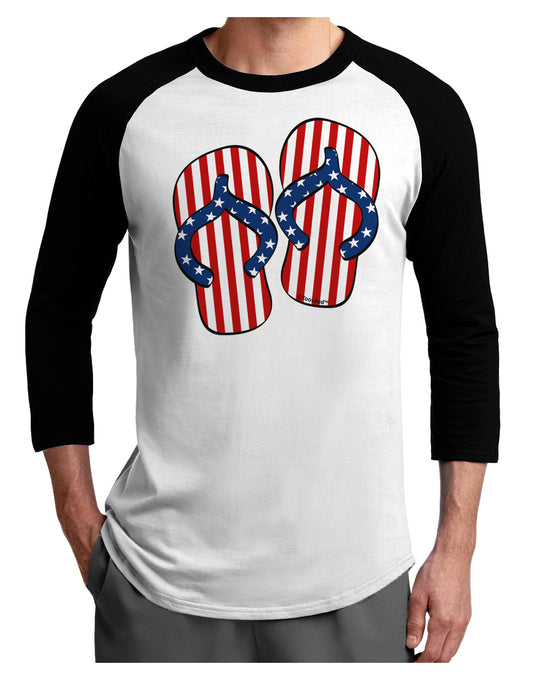 Stars and Stripes Flip Flops Adult Raglan Shirt-TooLoud-White-Black-X-Small-Davson Sales