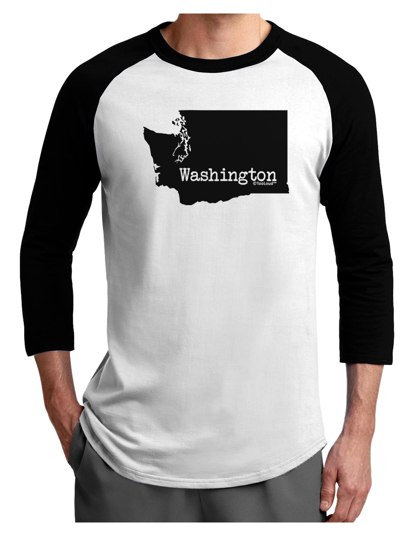 Washington - United States Shape Adult Raglan Shirt-Raglan Shirt-TooLoud-White-Black-X-Small-Davson Sales