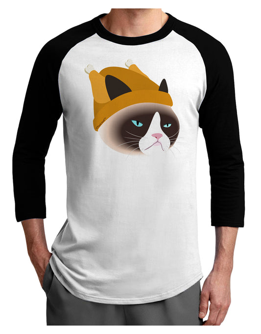 Disgruntled Cat Wearing Turkey Hat Adult Raglan Shirt by-Raglan Shirt-TooLoud-White-Black-X-Small-Davson Sales