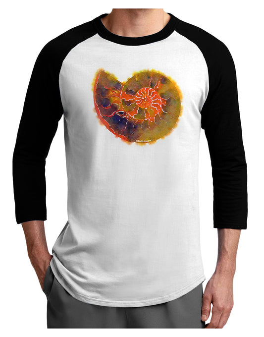 Nautilus Fossil Watercolor Adult Raglan Shirt-TooLoud-White-Black-X-Small-Davson Sales