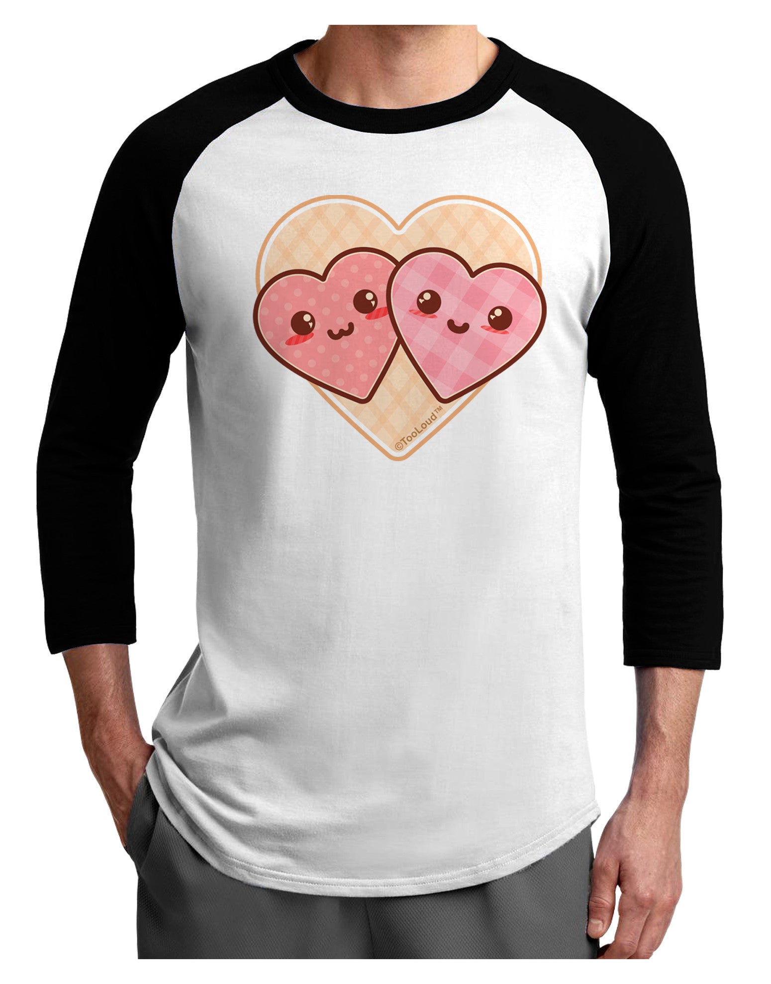 Super Cute Kawaii Hearts Adult Raglan Shirt-Raglan Shirt-TooLoud-White-Black-X-Small-Davson Sales