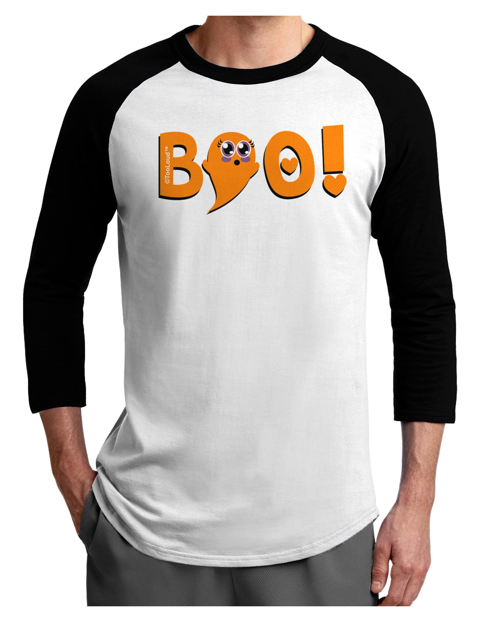 Cute Boo Text Orange Adult Raglan Shirt-Raglan Shirt-TooLoud-White-Black-X-Small-Davson Sales