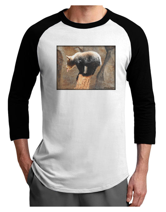 Balancing Bear Cub Adult Raglan Shirt-TooLoud-White-Black-XXX-Large-Davson Sales