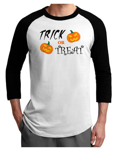 Trick or Treat Pumpkins Adult Raglan Shirt-TooLoud-White-Black-X-Small-Davson Sales