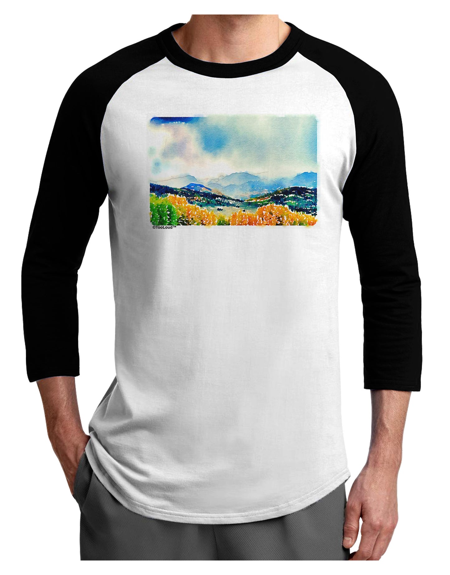 Colorado Mountain Scene Adult Raglan Shirt-TooLoud-White-Black-X-Small-Davson Sales