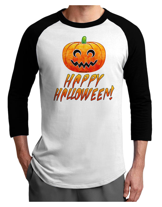 Jack-O-Lantern Watercolor Halloween Adult Raglan Shirt-TooLoud-White-Black-X-Small-Davson Sales